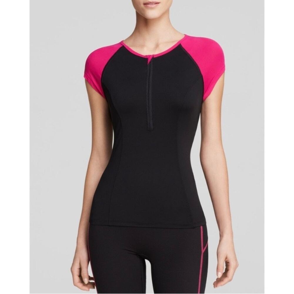 Spanx Black&Pink Active Cap Sleeve Exercise Top Sz.M